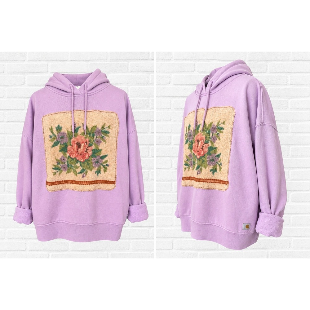 Upcycled Carhartt Purple Vintage Floral Patch Hoodie XL Loose Fit